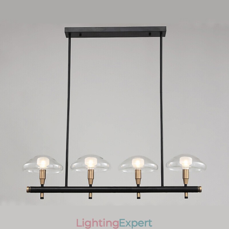 4 Light Linear Uplight Electroplated Painted Finish Chandelier with Glass Shades