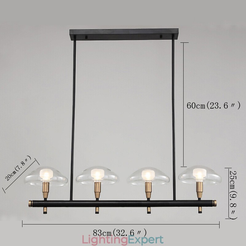 4 Light Linear Uplight Electroplated Painted Finish Chandelier with Glass Shades
