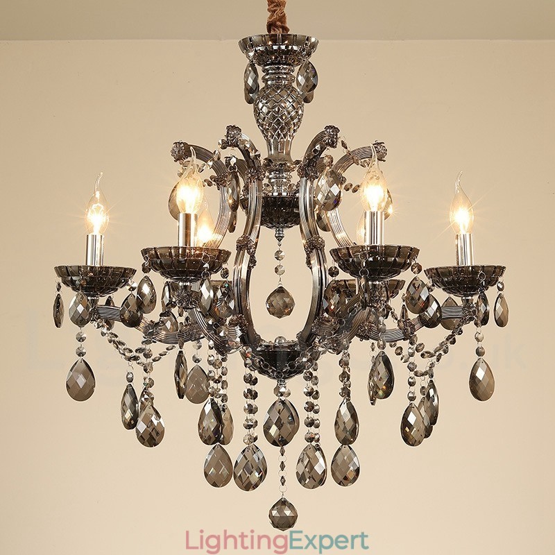 6 Light Grey Crystal Candle Chandelier