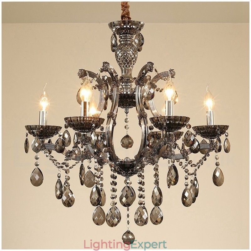 6 Light Grey Crystal Candle Chandelier