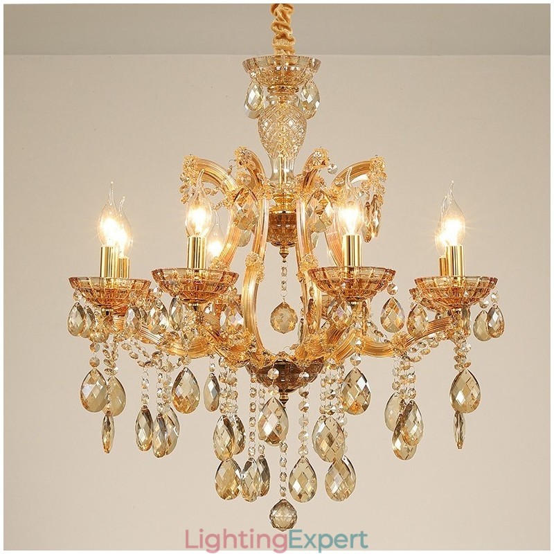 8 Light Amber Crystal Candle Chandelier