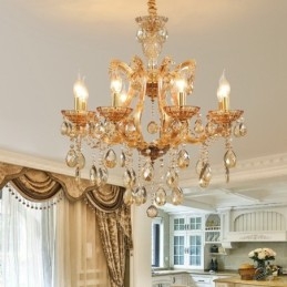 8 Light Amber Crystal Candle Chandelier
