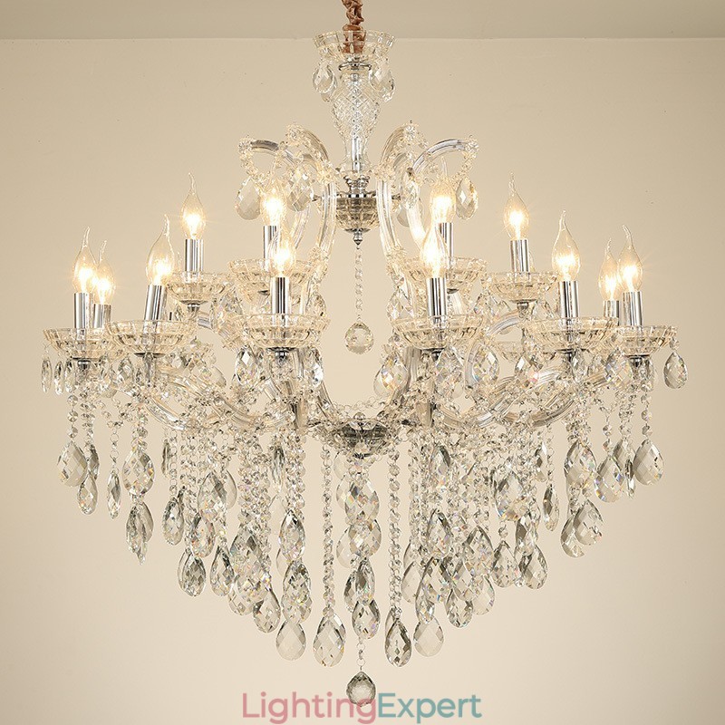 18 (12+6) Light Clear Crystal Candle Chandelier