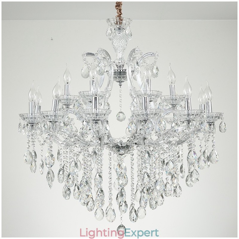 18 (12+6) Light Clear Crystal Candle Chandelier