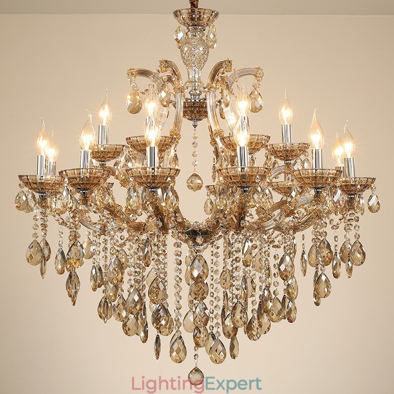 18 (12+6) Light Cognac Crystal Candle Chandelier