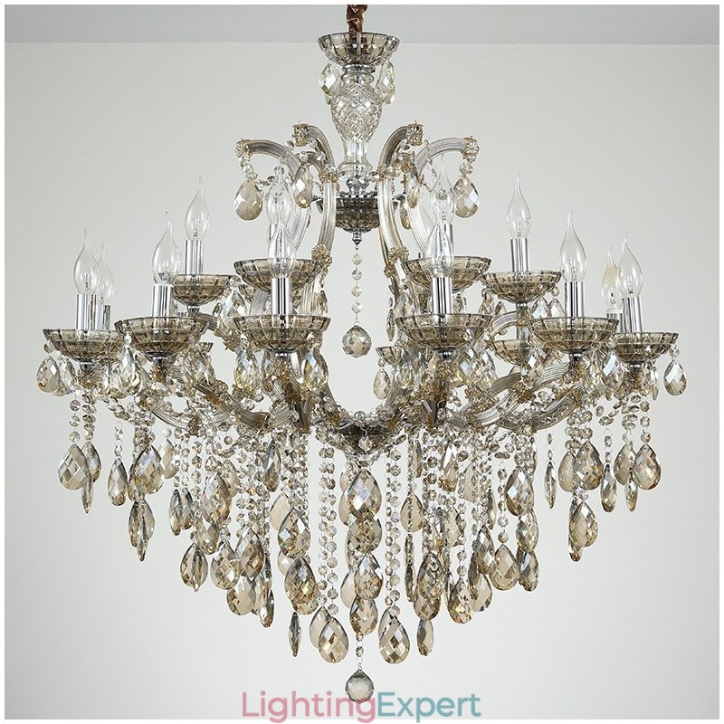 18 (12+6) Light Cognac Crystal Candle Chandelier