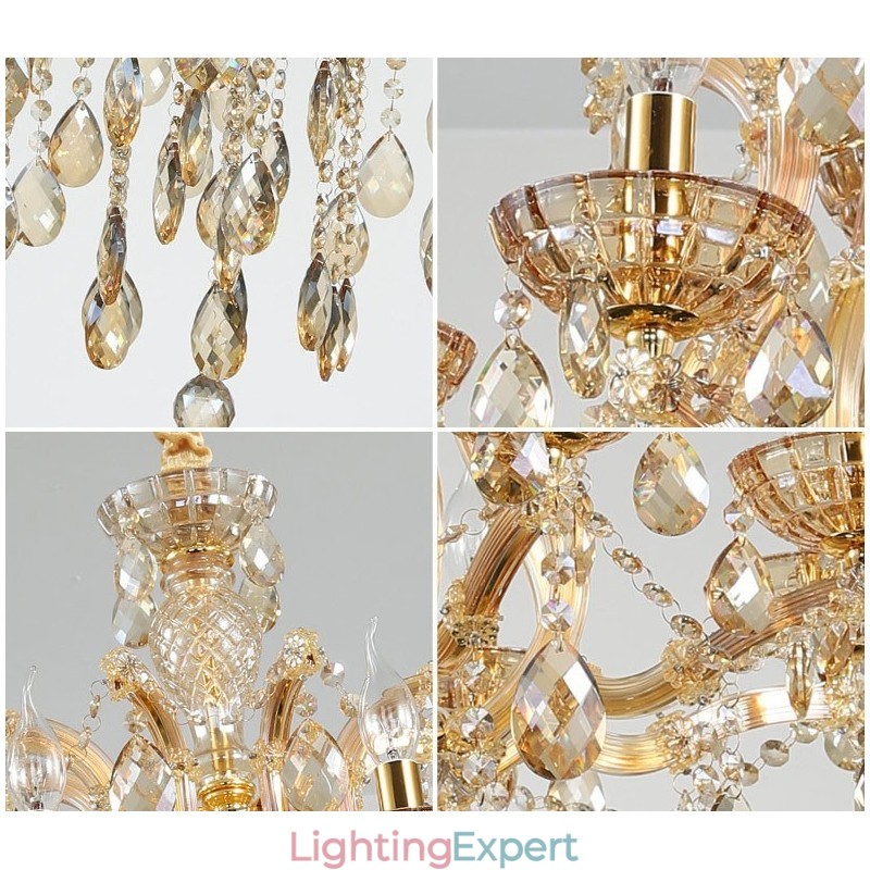18 (12+6) Light Cognac Crystal Candle Chandelier