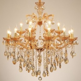 18 (12+6) Light Amber Crystal Candle Chandelier