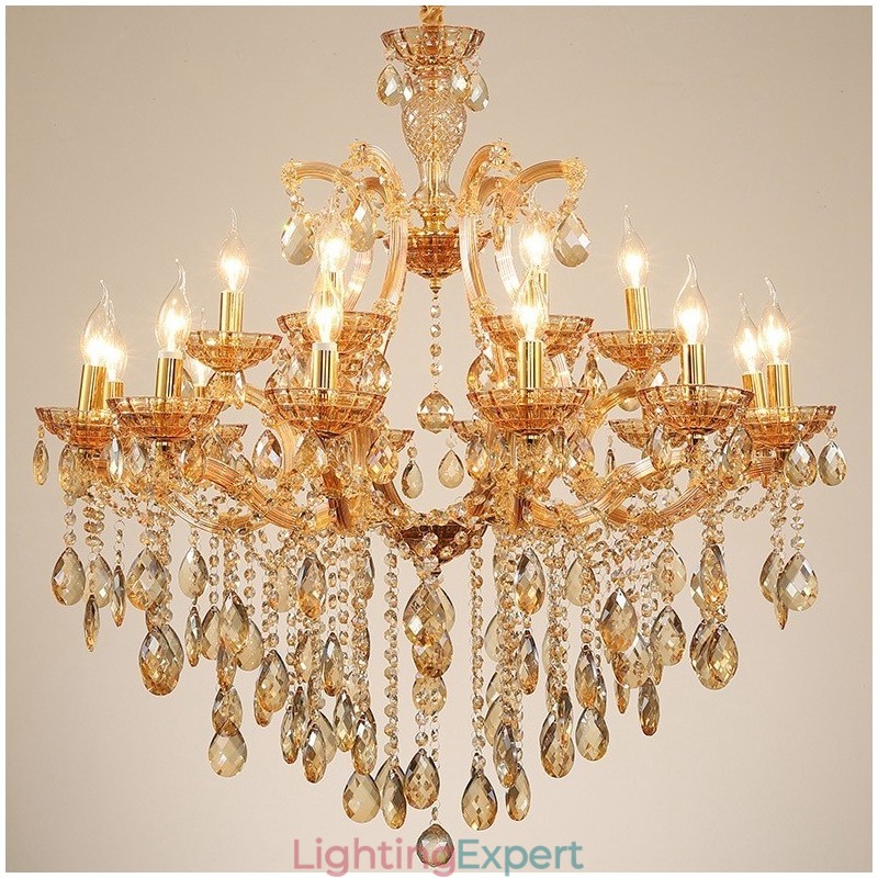 18 (12+6) Light Amber Crystal Candle Chandelier