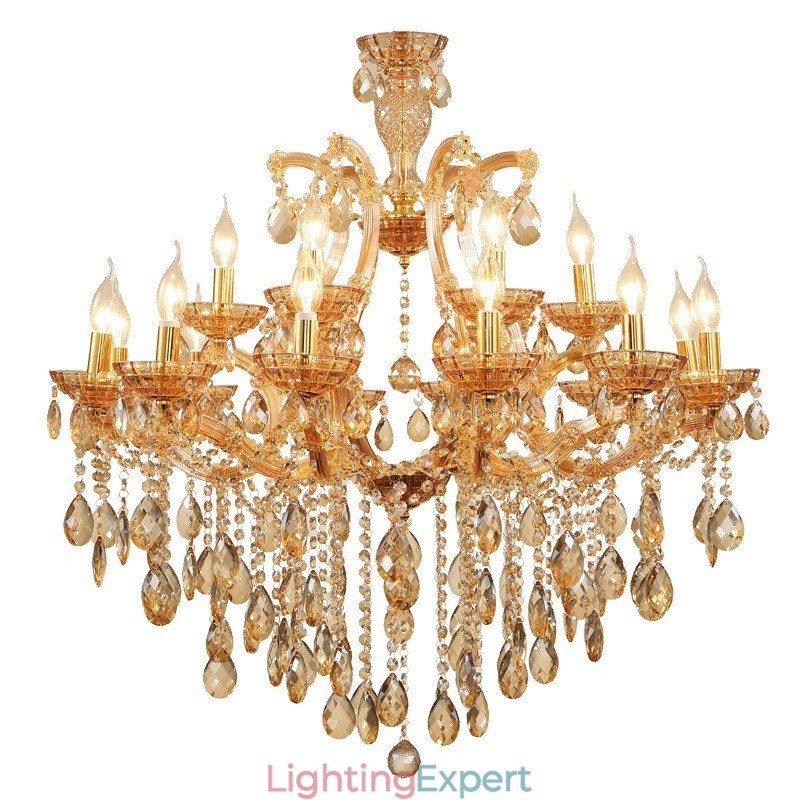 18 (12+6) Light Amber Crystal Candle Chandelier