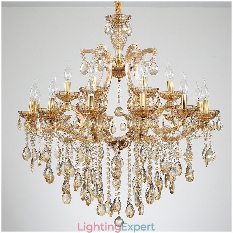 18 (12+6) Light Amber Crystal Candle Chandelier