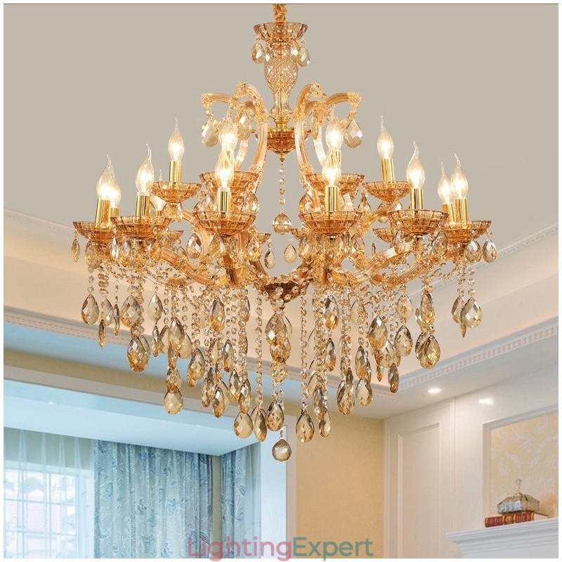 18 (12+6) Light Amber Crystal Candle Chandelier