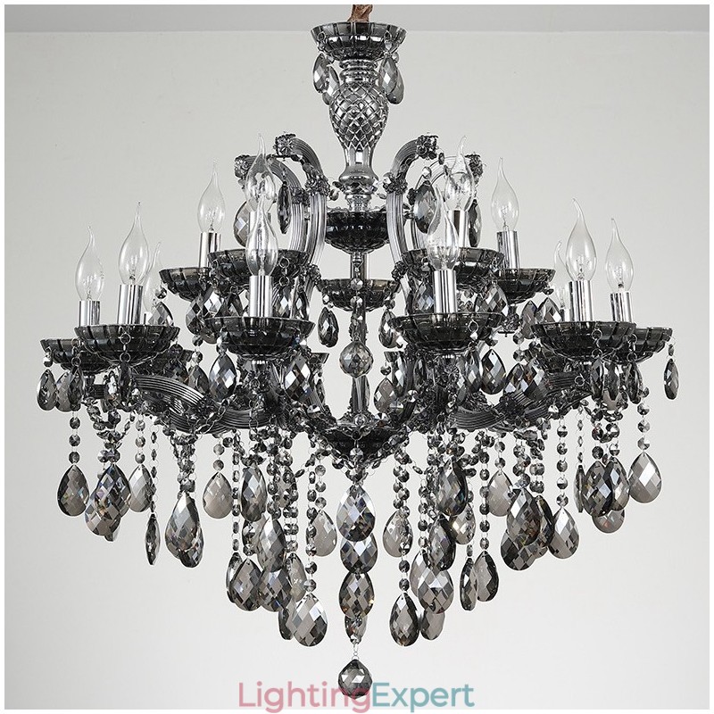 18 (12+6) Light Grey Crystal Candle Chandelier