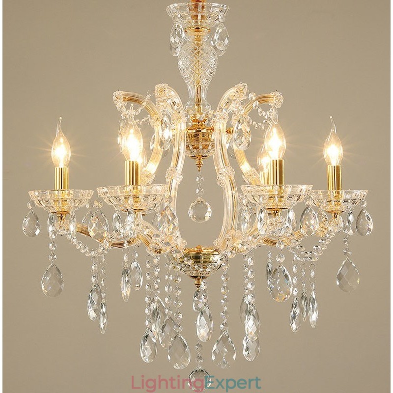 6 Light Gold Crystal Candle Chandelier