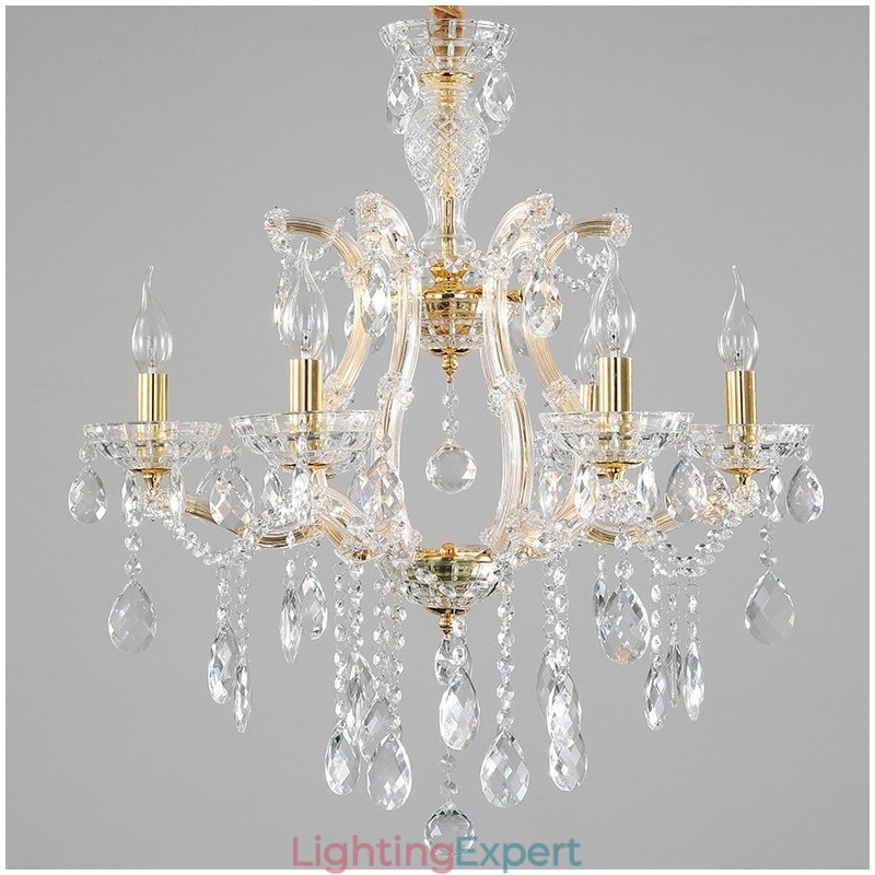 6 Light Gold Crystal Candle Chandelier