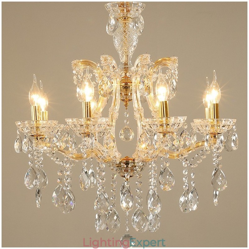 8 Light Gold Crystal Candle Chandelier
