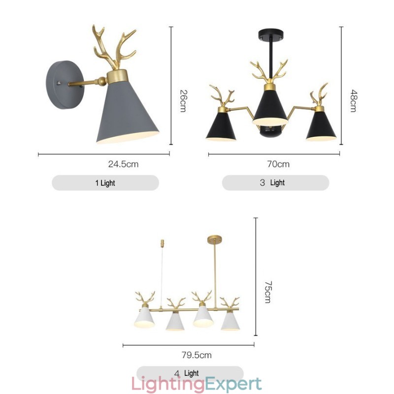 3 Light Nordic Macaron Modern Antlers Chandelier