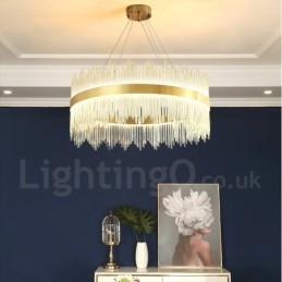 Postmodern Luxury Round Crystal Pendant Light Exhibition Hall