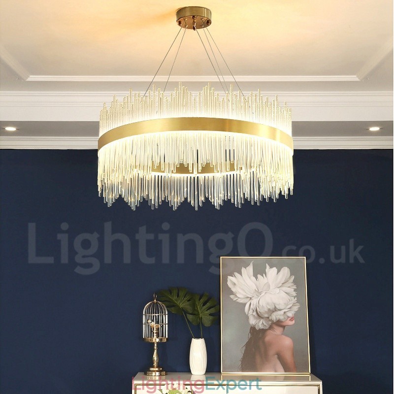 Postmodern Luxury Round Crystal Pendant Light Exhibition Hall