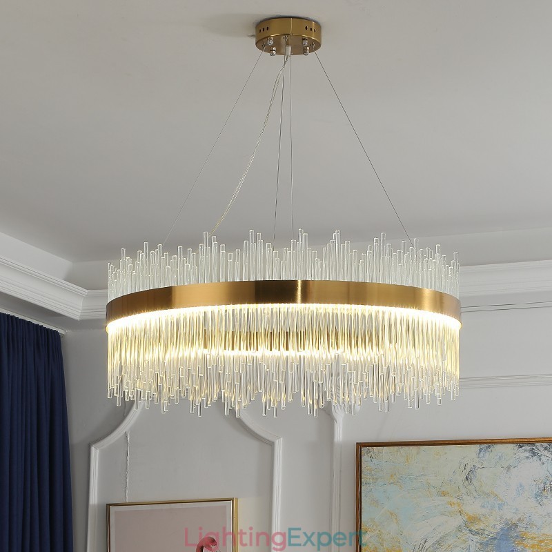 Postmodern Luxury Round Crystal Pendant Light Exhibition Hall