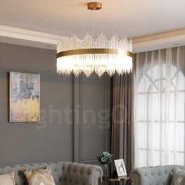Postmodern Luxury Round Crystal Pendant Light Exhibition Hall