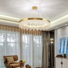 Postmodern Luxury Round Crystal Pendant Light Exhibition Hall
