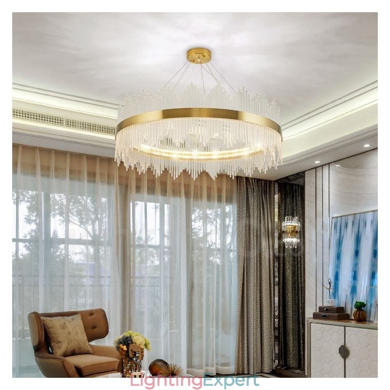 Postmodern Luxury Round Crystal Pendant Light Exhibition Hall