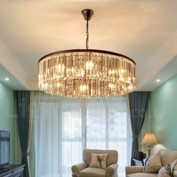 Postmodern Luxury Round K9 Crystal Pendant Chandelier Lights Exhibition Hall