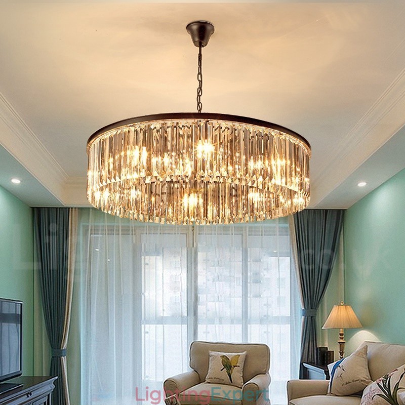 Postmodern Luxury Round K9 Crystal Pendant Chandelier Lights Exhibition Hall