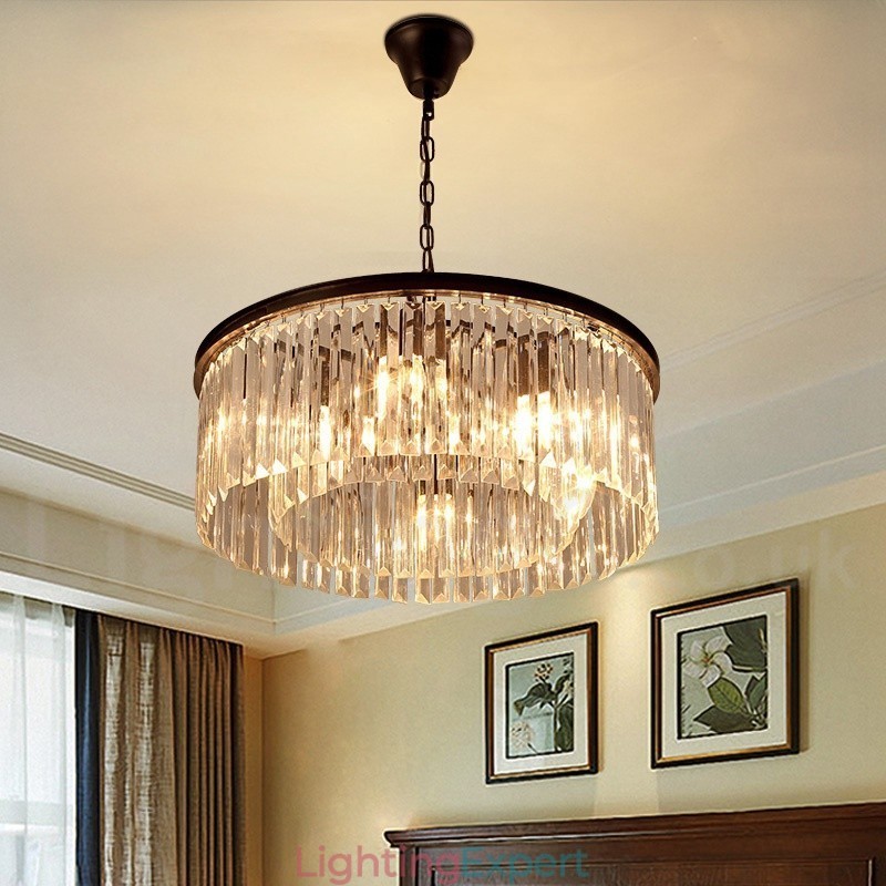 Postmodern Luxury Round K9 Crystal Pendant Chandelier Lights Exhibition Hall