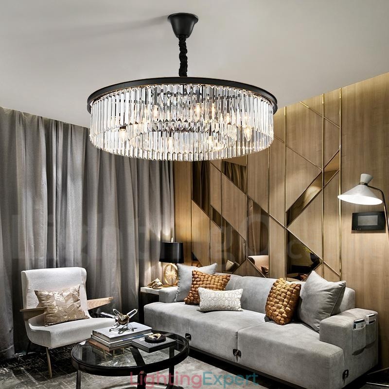 Postmodern Luxury Round K9 Crystal Pendant Chandelier Lights Exhibition Hall