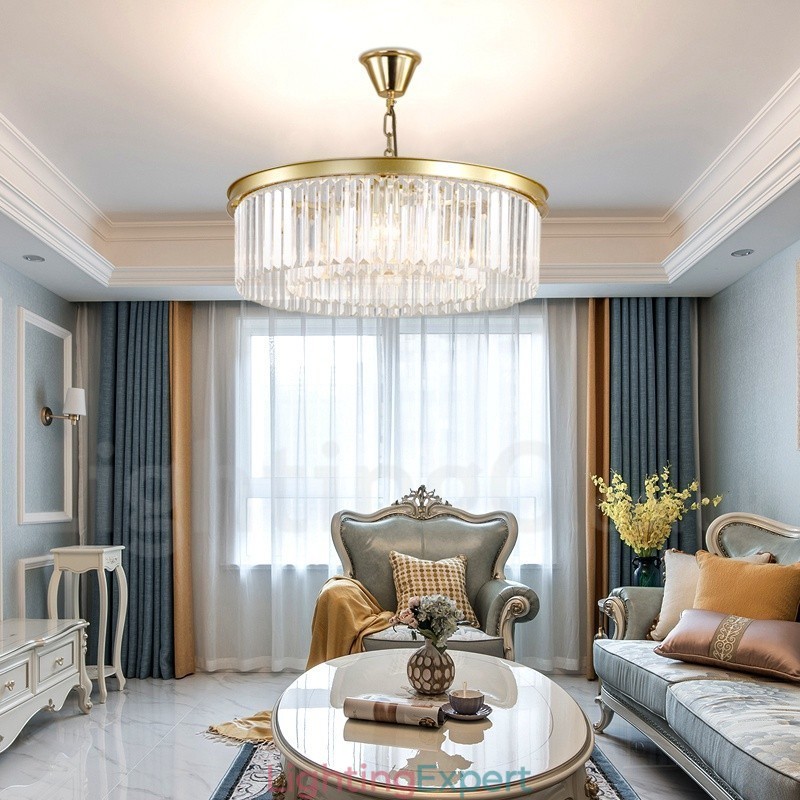 Postmodern Luxury Round K9 Crystal Pendant Chandelier Lights Exhibition Hall