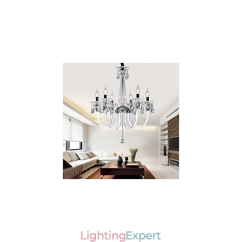 Elegant Crystal Chandelier with 6 Lights in Candle Bulb
