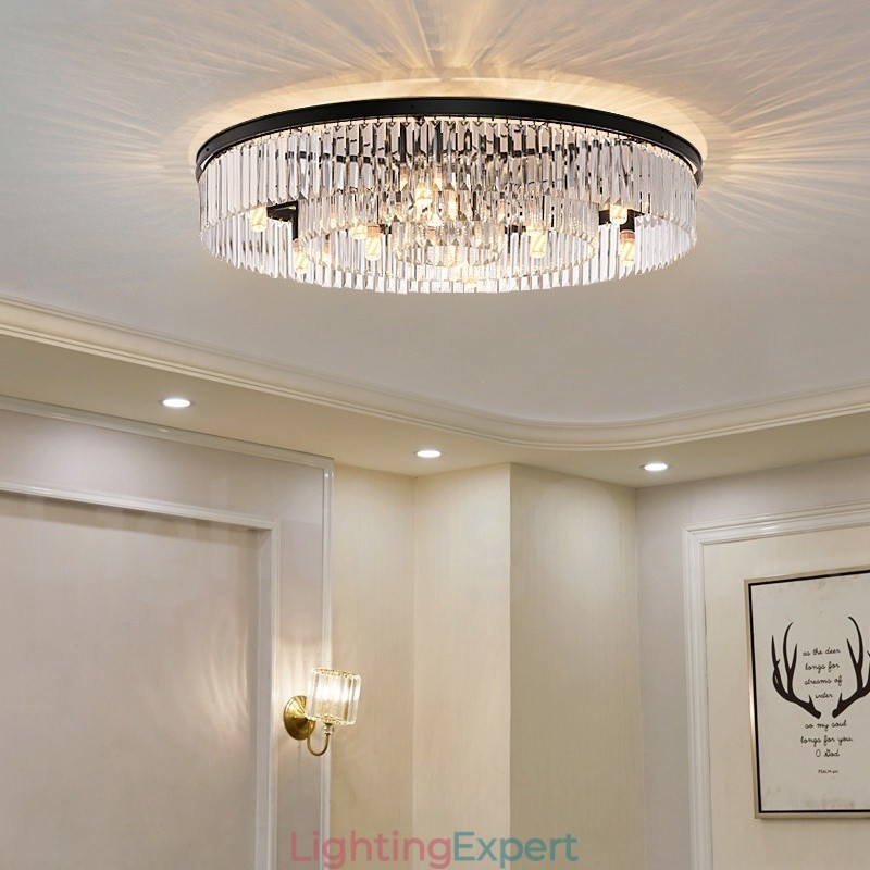 Postmodern Luxury Round K9 Crystal Flush Mount Ceiling Light Exhibition Hall