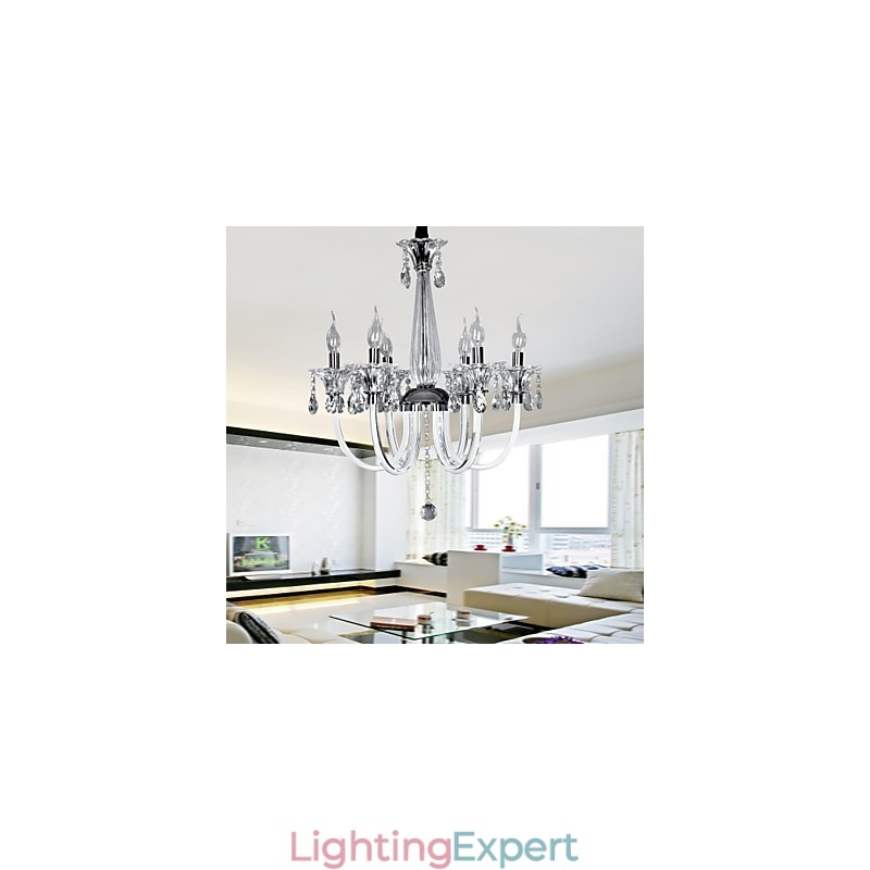 Elegant Crystal Chandelier with 6 Lights in Candle Bulb