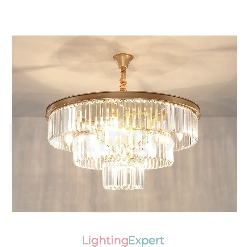 Postmodern Luxury Round K9 Crystal Pendant Chandelier Lights Exhibition Hall