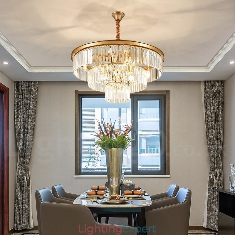 Postmodern Luxury Round K9 Crystal Pendant Chandelier Lights Exhibition Hall