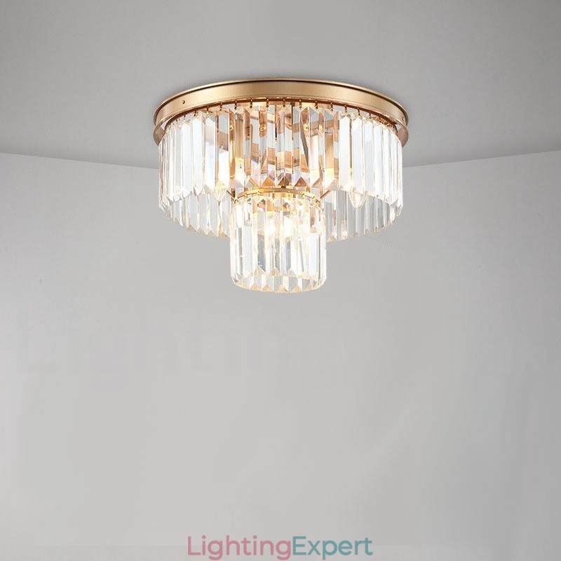 Postmodern Luxury Round K9 Crystal Flush Mount Ceiling Light Exhibition Hall