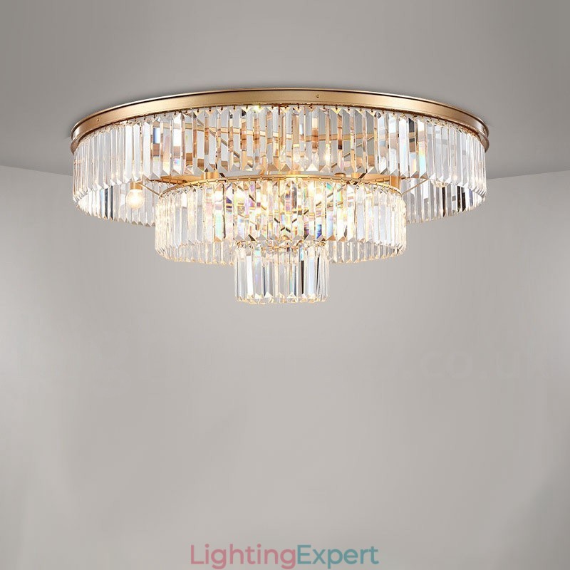 Postmodern Luxury Round K9 Crystal Flush Mount Ceiling Light Exhibition Hall