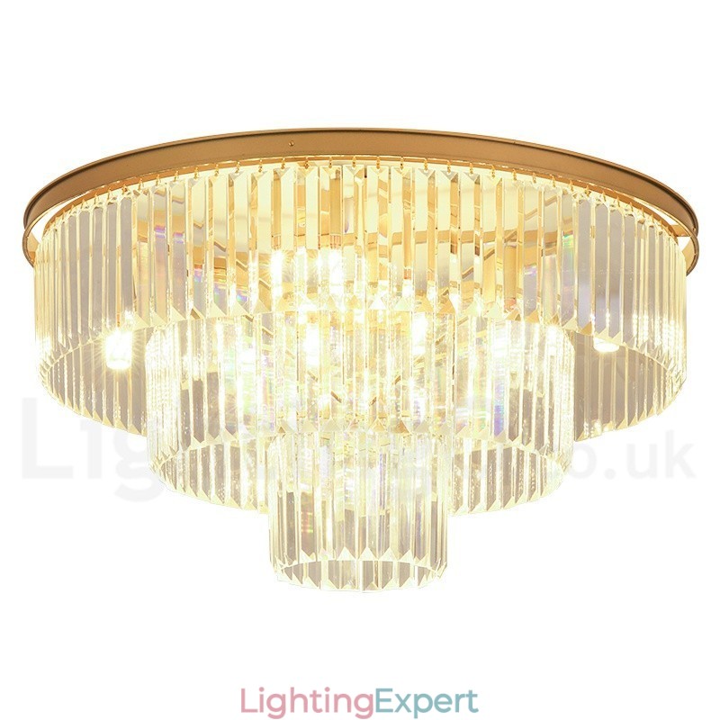 Postmodern Luxury Round K9 Crystal Flush Mount Ceiling Light Exhibition Hall