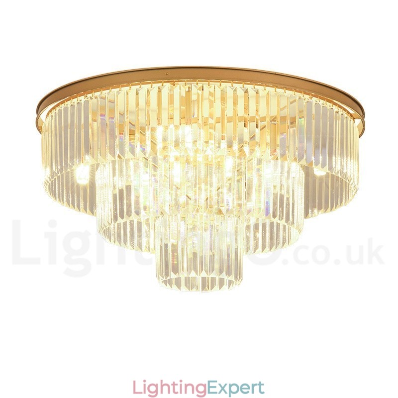 Postmodern Luxury Round K9 Crystal Flush Mount Ceiling Light Exhibition Hall