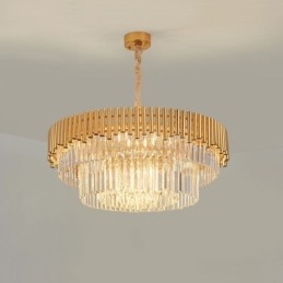 Postmodern Gold Luxury Round K9 Crystal Pendant Chandelier Lights Exhibition Hall