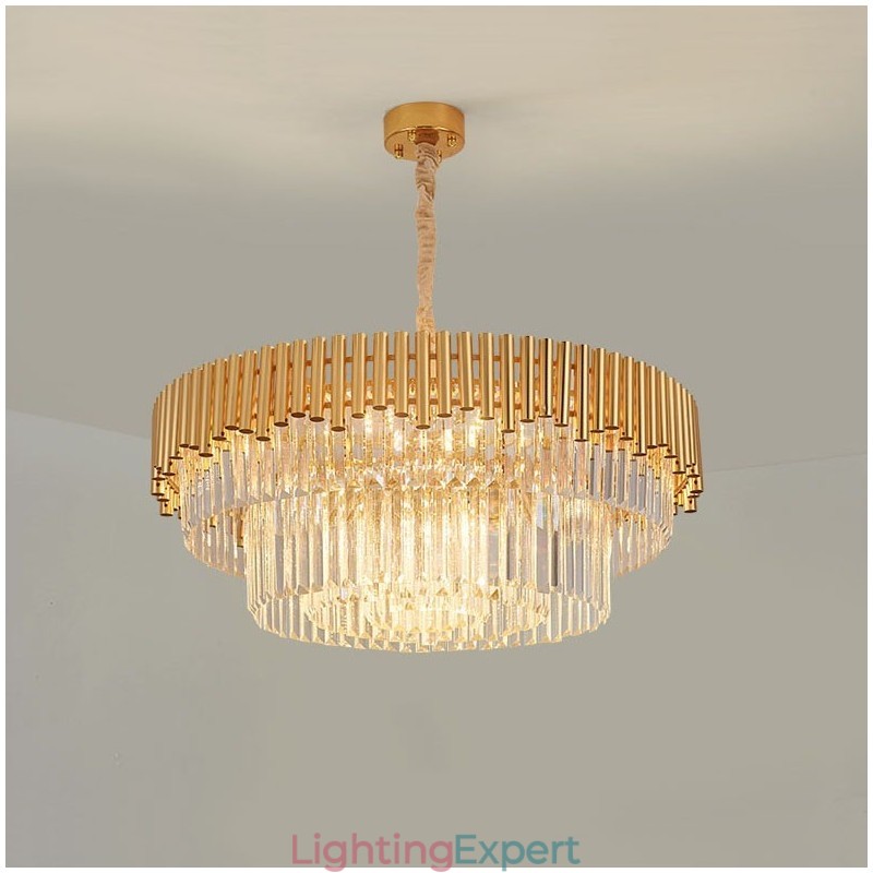 Postmodern Gold Luxury Round K9 Crystal Pendant Chandelier Lights Exhibition Hall