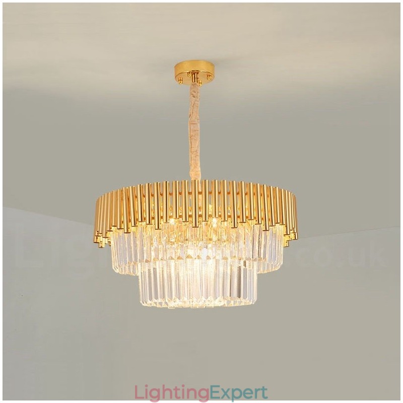 Postmodern Gold Luxury Round K9 Crystal Pendant Chandelier Lights Exhibition Hall