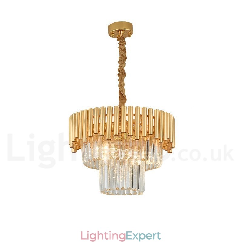 Postmodern Gold Luxury Round K9 Crystal Pendant Chandelier Lights Exhibition Hall