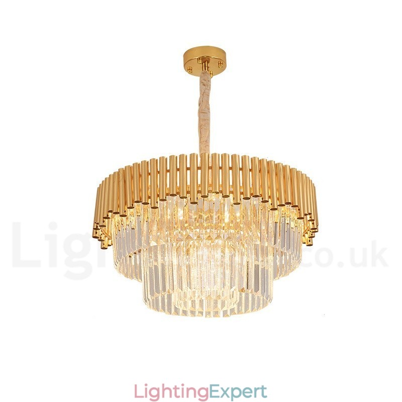 Postmodern Gold Luxury Round K9 Crystal Pendant Chandelier Lights Exhibition Hall