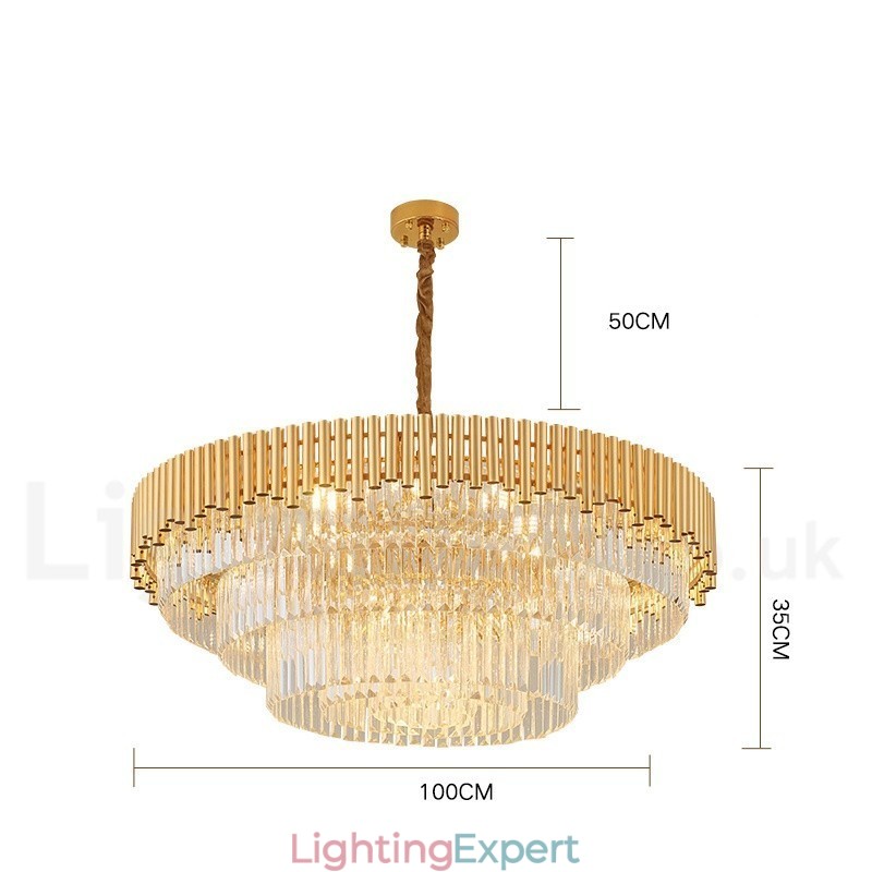 Postmodern Gold Luxury Round K9 Crystal Pendant Chandelier Lights Exhibition Hall