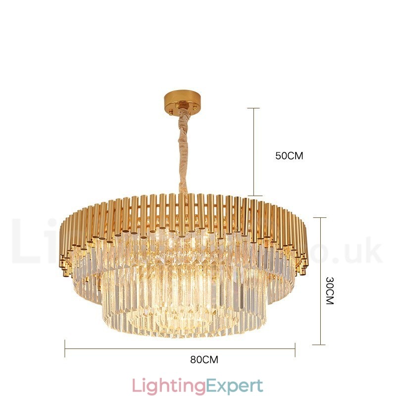 Postmodern Gold Luxury Round K9 Crystal Pendant Chandelier Lights Exhibition Hall