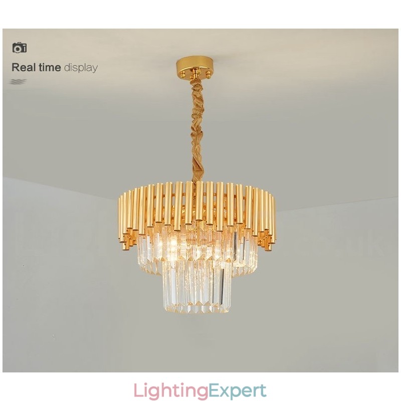 Postmodern Gold Luxury Round K9 Crystal Pendant Chandelier Lights Exhibition Hall