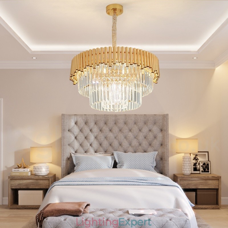 Postmodern Gold Luxury Round K9 Crystal Pendant Chandelier Lights Exhibition Hall